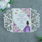 20 PCS 5.12x7.2 Butterfly Personalized Quinceanera Invitation, Customized XV Anos Laser Cut Invitation Cards with Envelopes (Purple Glitter Personalized) - Image 3