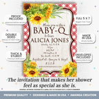 Amanda Creation Sunflower Baby Q Invitations, Sunflower Baby Shower Invitations, 30 Personalized 5x7 Double-Sided Cards with White Envelopes, Made in USA - Image 2