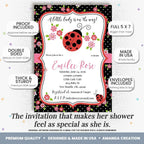 30 Custom Baby Shower Invitations with Envelopes – Personalized Little Lady Red Ladybug 5x7 Invite Set | Fully Customizable, Proof Included, Customizable Kit of Matching Thank You Cards, Stickers & Diaper Raffle Tickets | Made in USA - Image 2