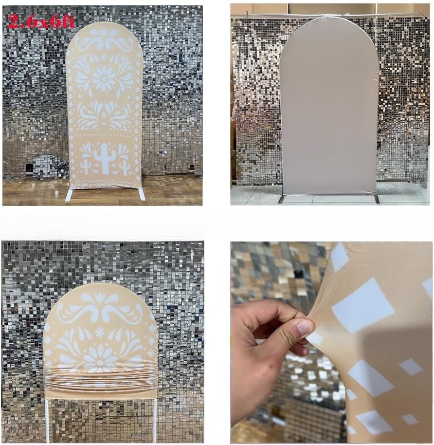 Beige Arch Backdrop Cover for Mexican Fiesta Party Decoration Stretchy Arch Stand Fabric Baptismx Baby Shower Cake Table Supplies (Cover Only) (G3739,4ftx7.2ft (CoverOnly)) - Image 2