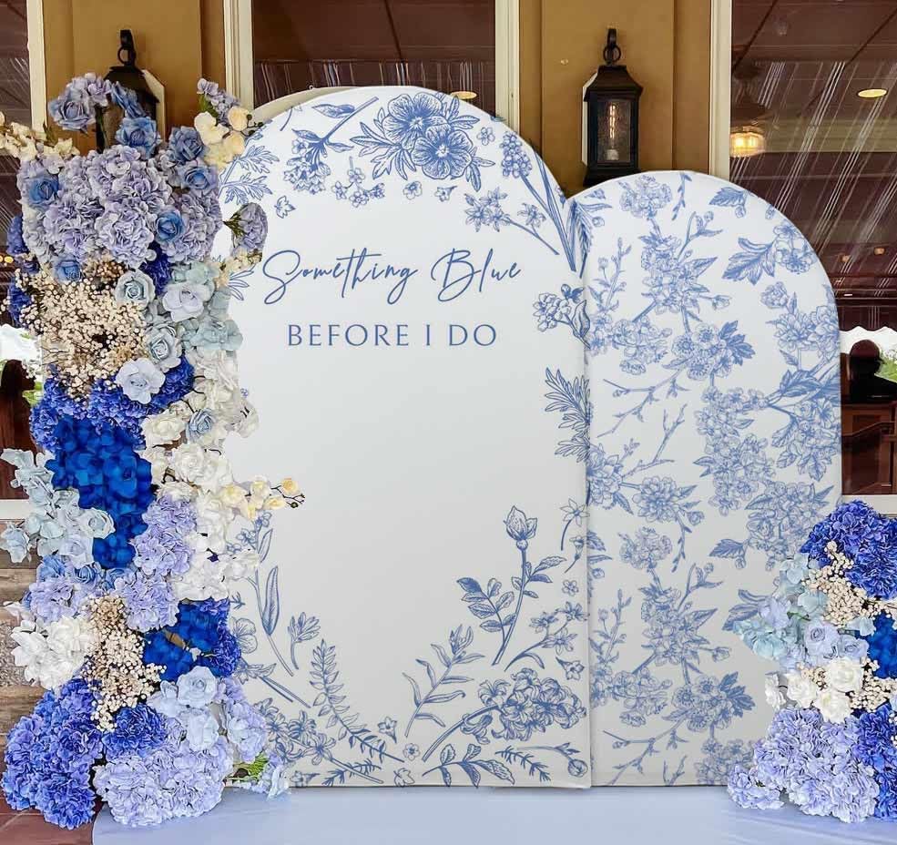 Bridal Shower Arch Backdrop Stretchy Fitted Cover 7.2ft Something Blue Before I Do Party Floral Flowers Toile Bride to be Chiara Wall Arched Photo Background Welcome Sign 7ft - Image 3