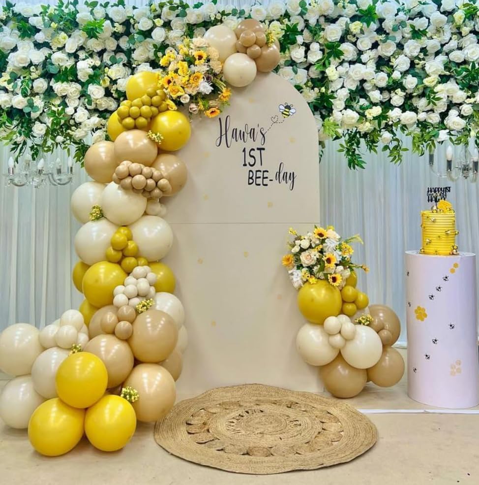 Arch Backdrop Cover Happy Sweet Bee Day Baby Shower Prop Chiara Arch Wall Yellow Honeycomb Bee 1st Birthday Party Baptism Fiesta Parties Decorations (5FT,4707) - Image 4
