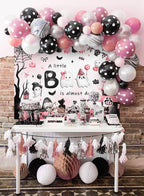 Mocsicka Halloween Baby Shower Backdrop A Little Boo is Almost Due Pink and Black Party Decorations Pumpkin Ghost Bat Background Banner Baby Shower for Kids Photo Booth Props (10x8ft (120x96 inch)) - Image 2
