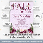 Amanda Creation Fall in Love Bridal Shower Invitations, 30 Personalized 5x7 Purple Bridal Shower Invitations with Envelopes, Purple Peony Autumn Design - Image 2