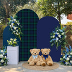 Set of 2 Arch Backdrop Cover Tartan Plaid Baby Shower Stretchy Arch Frame Cover for Bear Theme Boys Birthday Party Fiesta Decorations (6ft & 5ft,Blue) - Image 4